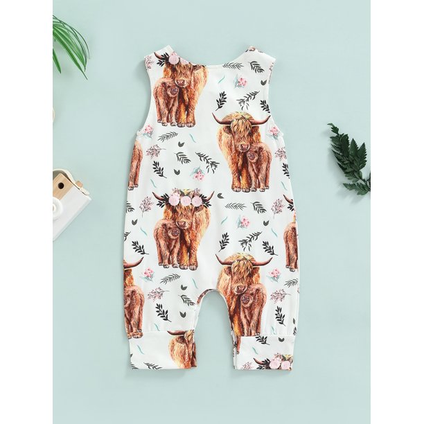 jaweiw Baby Girls Jumpsuit, Sleeveless Crew Neck Cow Flower Print Casual Romper for Summer