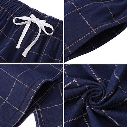 Vulcanodon Mens Cotton Pajama Pants, Lightweight Sleep Pants with Pockets Soft Lounge Pajama Pants for Men Plaid Pj Bottoms (Navy-plaid 01, Large)