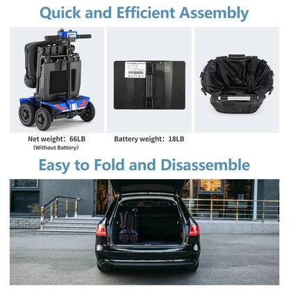 Folding Mobility Scooter 4-Wheel Compact Travel Mobility Scooter w/Basket,Remote & Manual Folding,Electric Power Wheelchair for Seniors Adults Elderly,Blue