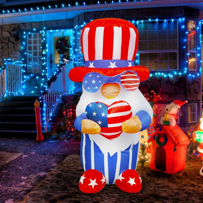 ifanze 4Ft Independence Day Inflatable Gnome Holding America Heart Decor Patriotic 4th of July Blow Up Dwarf with LED Lights for Home Yard Lawn Garden Indoor Outdoor Decoration Memorial Day ,Blue