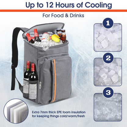 24 Can Backpack Cooler, Soft Sided Cooler Backpack, Insulated Leak Proof Waterproof Thermal Bag, Portable Lightweight Lunch Backpack for Travel Camping Office, Gray