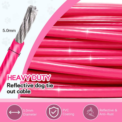 Tie Out Cable for Dogs Outside,30 FT Chew Proof Dog Runner for Yard, Dog Tie Out Cable for Dogs Up to 250lbs - Pink