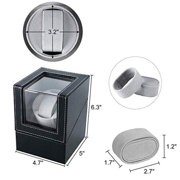 Aokelily Automatic Single Watch Winder, in Wood Shell and Black Leather/Carbon Fiber Leather, Japanese Motor