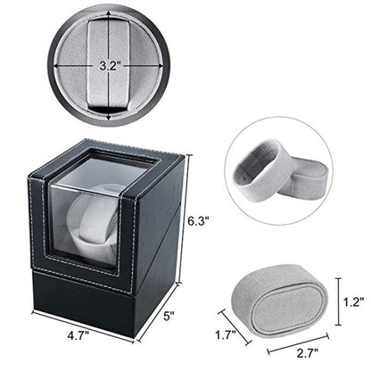 Aokelily Automatic Single Watch Winder, in Wood Shell and Black Leather/Carbon Fiber Leather, Japanese Motor