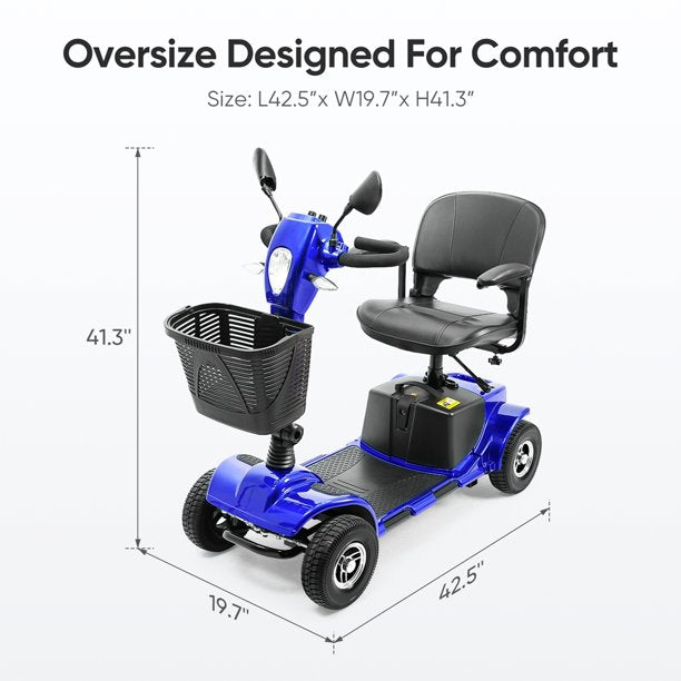 Mobility Scooter 4 Wheels Folding Scooter Electric Power Scooter with Rearview Mirror for Adults Senior Elderly,Blue