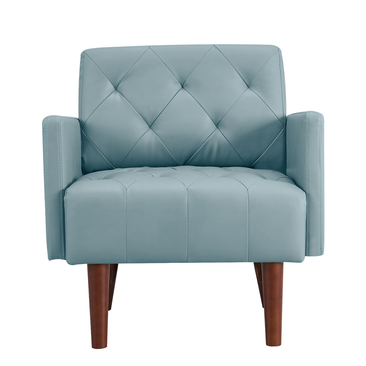 Kowilk PU Leather Accent Chair, Modern Single Sofa Chair for Living Room and Bedroom, Upholstered Lounge Armchair Chair with wood Legs（Blue）