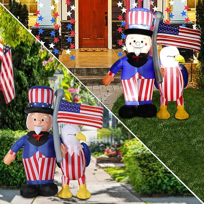 5Ft 4th of July Inflatable, Outdoor Airblown Inflatable Patriotic Uncle Sam American Bald Eagle Decoration, Tall Blow up Holiday Inflatables for Party, Garden, Yard, Lawn Decor