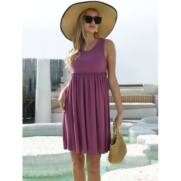 QINCAO Womens Dresses Sleeveless Plain Sundresses for Women Casual Tank Dresses,L(12-14)