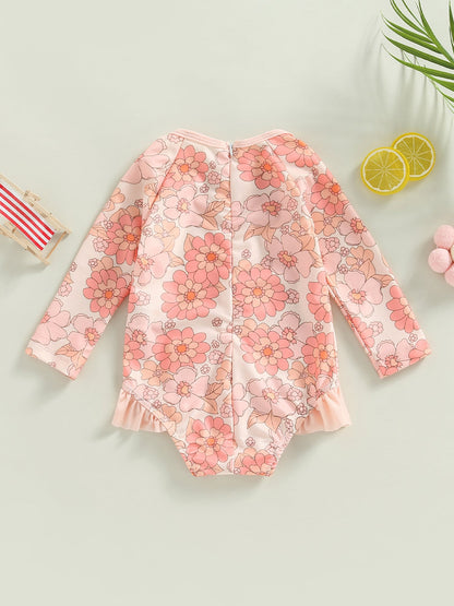 jaweiwi Toddler Baby Girl One-Piece Swimsuit Long Sleeve Swimsuits Girls Summer Bathing Suit Rash Guard 9 12 18 24M 3T 4T Swimwear