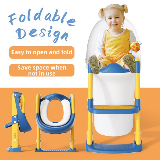 KORIMEFA Baby Potty Training Seat, Foldable Toilet Potty Chair, Ladder Toilet Trainer Step Up Potty for Toddlers Boys Girls, Yellow
