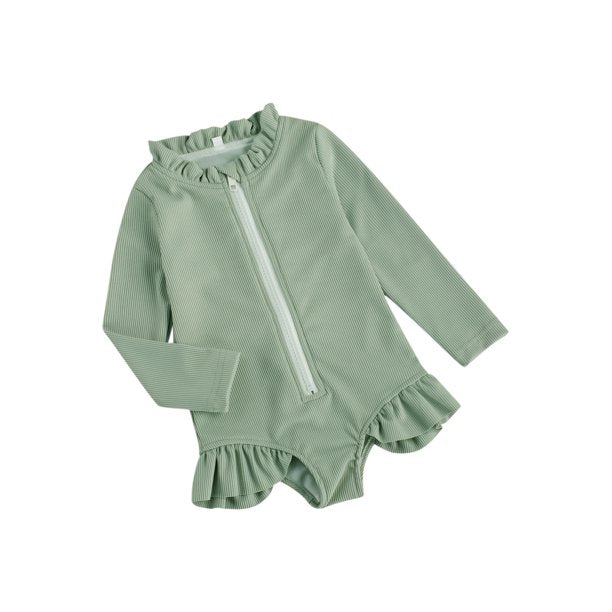 jaweiw 1 2 3 4 5T Toddler Little Girl One Piece Swimsuit Ruffled Long Sleeve Zip Up Rash Guard Swimwear Bathing Suit