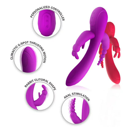 3 In 1 G-spot Rabbit Vibrator 12 Speed Clitoral Stimulator Sex Toys Valentine's Day Gift for Women Adult Toys(Rose Red)