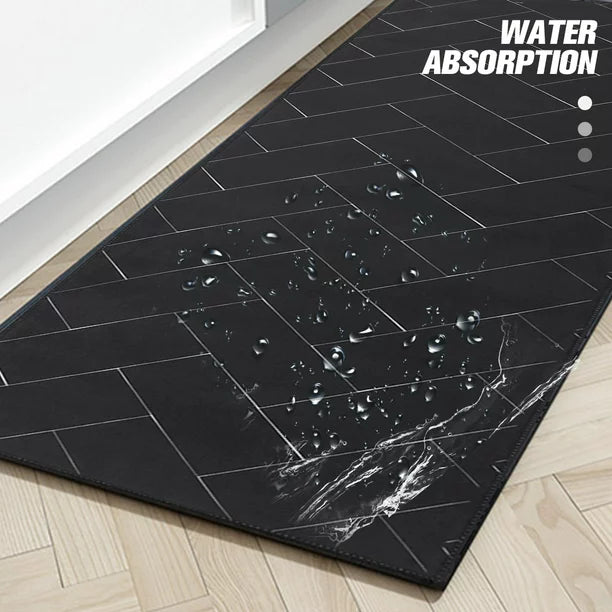Anti Fatigue Kitchen Floor Mat Set of 2 Non Slip Kitchen Rugs and Mats Cushioned Comfort Runner Rug 15.7""x23.6""+15.7""x47.2"" Waterproof Kitchen Carpet, Black