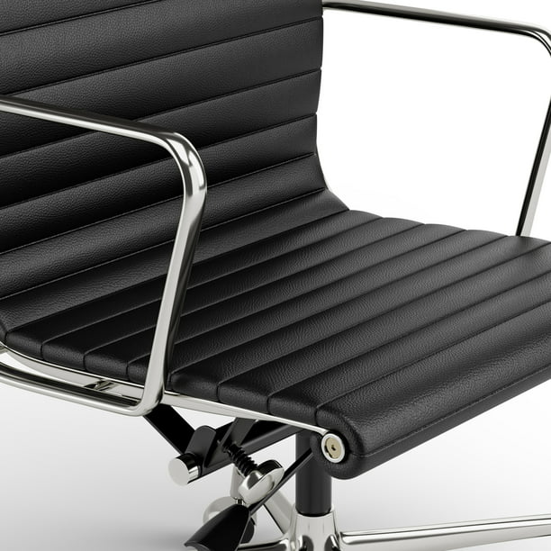Swivel Office Desk Chair Genuine Leather High Back Task Chair Computer Chair with Aluminum Base,Lumbar Support,Adjustable Height,Black