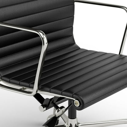 Swivel Office Desk Chair Genuine Leather High Back Task Chair Computer Chair with Aluminum Base,Lumbar Support,Adjustable Height,Black