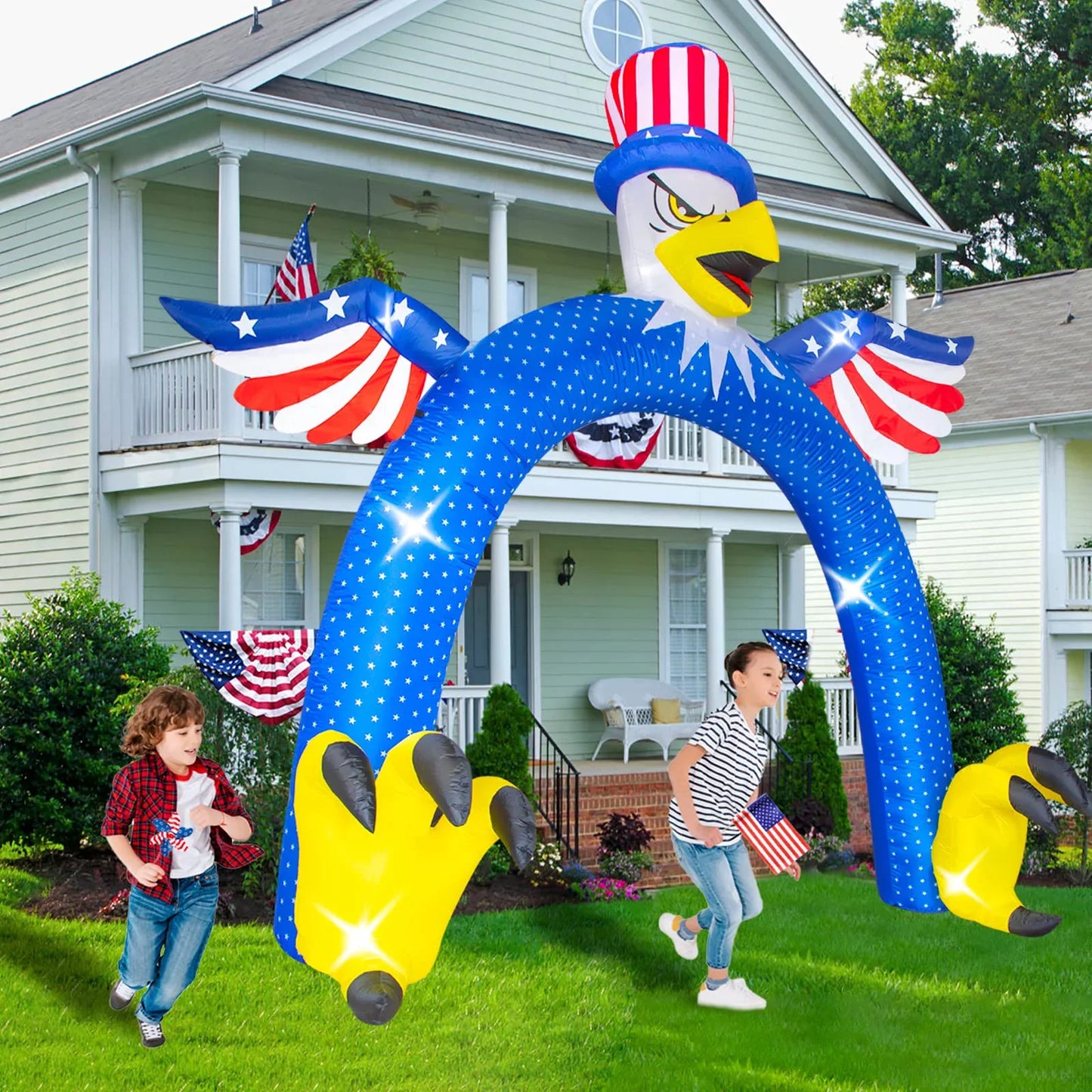 iFanze 9FT Tall Patriotic Independence Day Inflatable Archway 4th of July Outdoor Decorations Pre-Lit LED Lights Lawn Yard Holiday Home Garden Decor