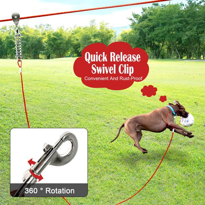 Dog Leads for Yard, Trolley Cable Tie Out for Dogs Zip Line 100 FT with 10 FT Pully Chain for Dogs Up to 125 Lbs, Outside Dog Leash Cable, Red