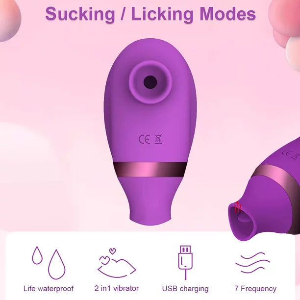 Sucking Licking Vibrator Toy, 2-in-1 Tongue Licking & Clitoral Sucking Nipples Stimulator, 7 Modes Adult Sex Toys for Women Couples