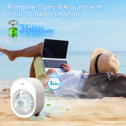iFanze Portable Air Conditioner Fan, Rechargeable Evaporative Air Cooler Air Cooling Fan with 3 Speed, Personal Mini AC Desktop Fan for Room Home Bedroom Office Indoor Outdoor, White