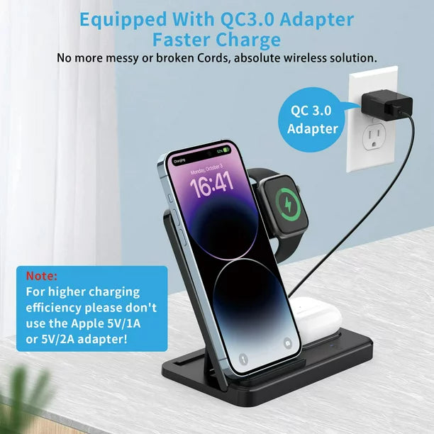 ifanze Wireless Charging Station, 3 in 1 Wireless Charger Stand, Fast Wireless Charging Dock for iPhone 14/13/12/11/Pro/X/Max/XS/XR/8/Plus, for Apple Watch7/6/5/4/3/2/SE, for Airpods 3/2/Pro, Black