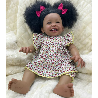 24 Inch Reborn Baby Dolls, 2023 Latest Lifelike Newborn Baby Doll, Black Skin Handmade Body Real Looking Doll Birthday Christmas Children Gift for Age 3+