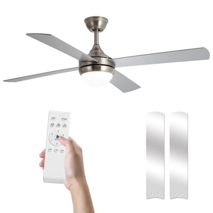 52 inch Ceiling Fan with LED Lights and Remote Control, 6 Speed Reversible Motor, 3-Color Temperatures, 4-Blades, Brushed Nickel Ceiling Fan for Indoor