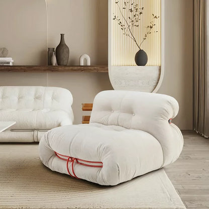 Mid Century Floor Chair Bean Bag Chair Modern Single Sofa Upholstered Fireside Chair for Living Room Bedroom Home Office White
