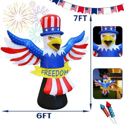 7FT Tall Patriotic Independence Day 4th of July Inflatable, American Flying Bald Eagle Blow Up Inflatables with Build-in LED Lights for Outdoor Indoor Home Celebration Garden Yard Decorations