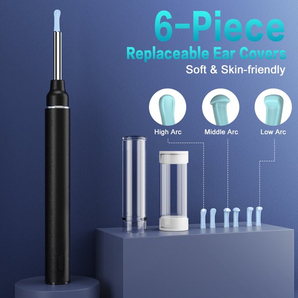 VITCOCO Ear Wax Removal Kit 1920P HD Ear Wax Camera Cleaner 3mm Visual Wireless Otoscope with 6 LED Lights Portable USB Charging Ear Remover Cleaning Kit for iPhone, Android and Ipad?Black?