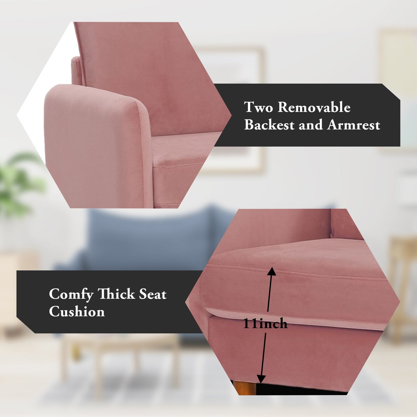 Kowilk Velvet Loveseat Sofa, 69'' Mid Century Modern Small Love Seats Furniture Comfy Couch for Living Room, Upholstered 2 Seater Sofa for Small Apartment（Pink）