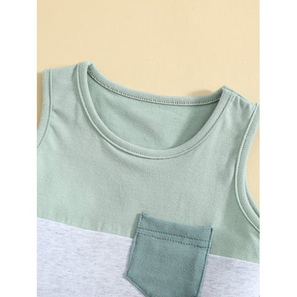 jaweiw Baby Boy Summer T shirt Shorts Outfits Set Patchwork Sleeveless Crew Neck Tank Tops Solid Shorts with Pockets,Size 0 6 12 18 24 M