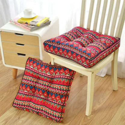 1PC Bohemian Outdoor Patio Chair Seat Pads, Square Floor Pillow, Kitchen Chair Seat Cushion Pads, Meditation Yoga Seating Cushion for Home Kitchen/Office/Garden Patio, 19.7" x 19.7" x 3.9"