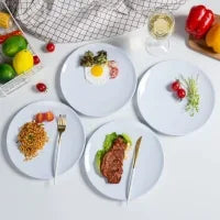 Melamine Dinner Plates - 12pcs 9inch Dinnerware Dishes Set for Indoor and Outdoor Use, Break-resistant, White