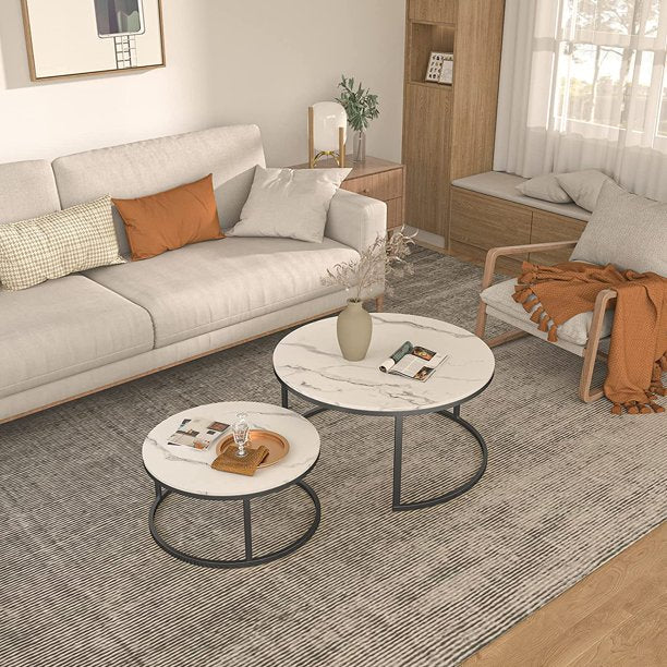 Modern Coffee Table Set of 2 Nesting Tables Small Round Table with Wood Top for Small Space and Living Room,32”