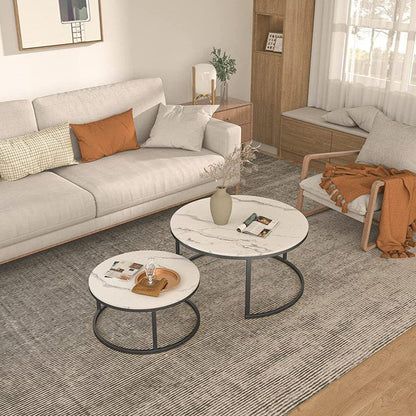 Modern Coffee Table Set of 2 Nesting Tables Small Round Table with Wood Top for Small Space and Living Room,32”