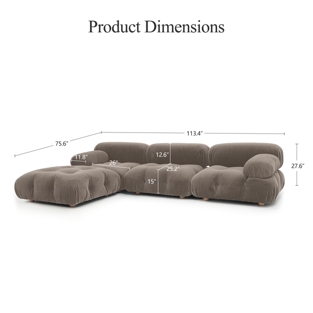 4 Seat Modular Sectional Sofa Couches with Ottoman Reversible Modular Sofa L-Shaped Wide Chaise Lounge for Living Room Bedroom Gray