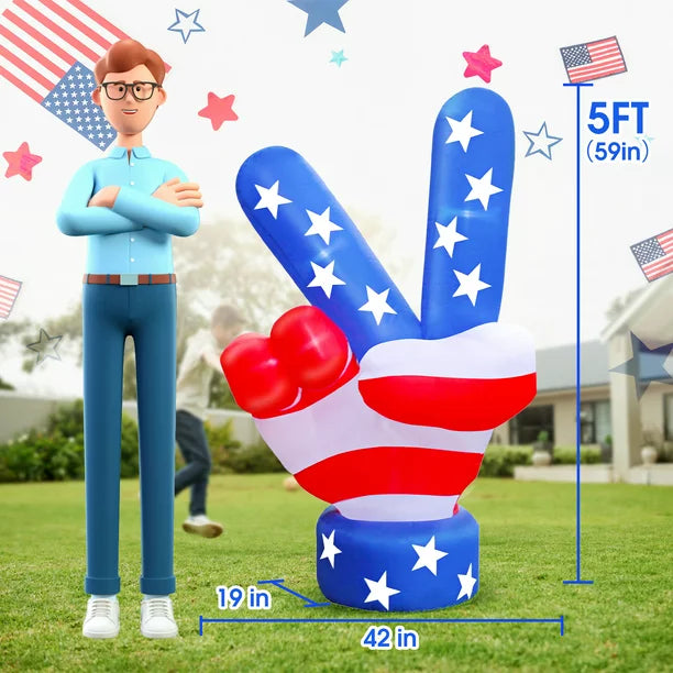 iFanze 5FT Patriotic 4th of July Inflatables, Americana Peace Sign Blow up for Independence Day Home Garden Indoor Outdoor Patriotic Party Decoration