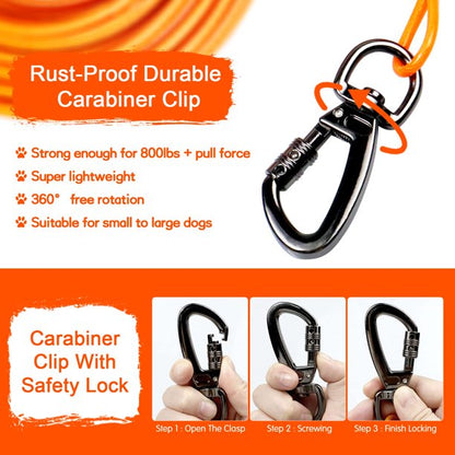 Dog Tie Out Runner for Yard, 75ft Dog Trolley Runner Cable for Dogs up to 250lbs, Dog Lead for Yard, Camping, with 15FT Dog Runner Line, Orange