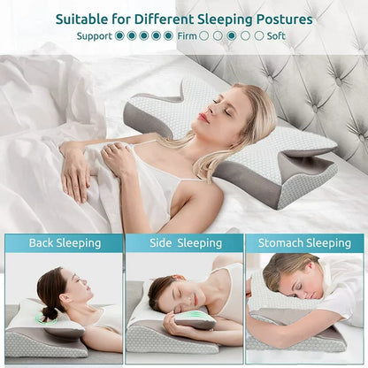 Memory Foam Pillow, Cervical Pillow for Neck Pain Relief, Ergonomic Orthopedic Neck Support Pillow for Side, Back and Stomach Sleepers with Breathable Washable Graphene Pillow Cover, White