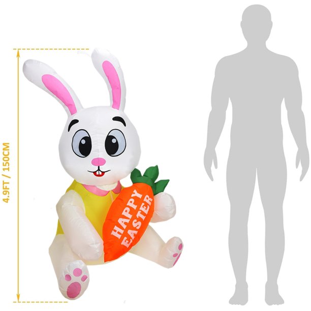 Melliful Easter Inflatable, 5ft Glowing Sitting Easter Bunny Holding Carrot, Cute Rabbit Blow Up for Holiday Party Yard Lawn Garden Outdoor Easter Decoration