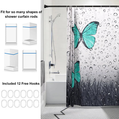 BSHAPPLUS 71x79in Shower Curtain with Large Rugs Set, 4Pcs Bathroom Sets, Waterproof Bath Curtain+12 Hooks, Toilet Lid Cover, U-Shape Rug and Bath Mat for Home Hotel Decor