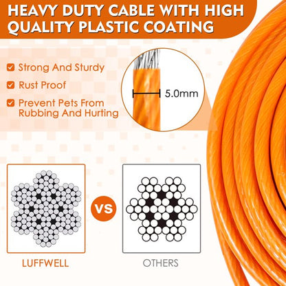 Tie Out Cable for Dogs, Extra Thick Dog Runner for Yard Camping, 30/50ft Dog Run Leash with Spring, Dog Lead for Dogs Up to 125/250lbs, Orange