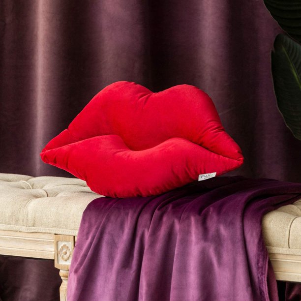 Ashler 3D Lips Soft Velvet valentine's day Decor Throw Pillows for Couch Bed Living Room, Insert Included, New Red, 20 X 11 inches