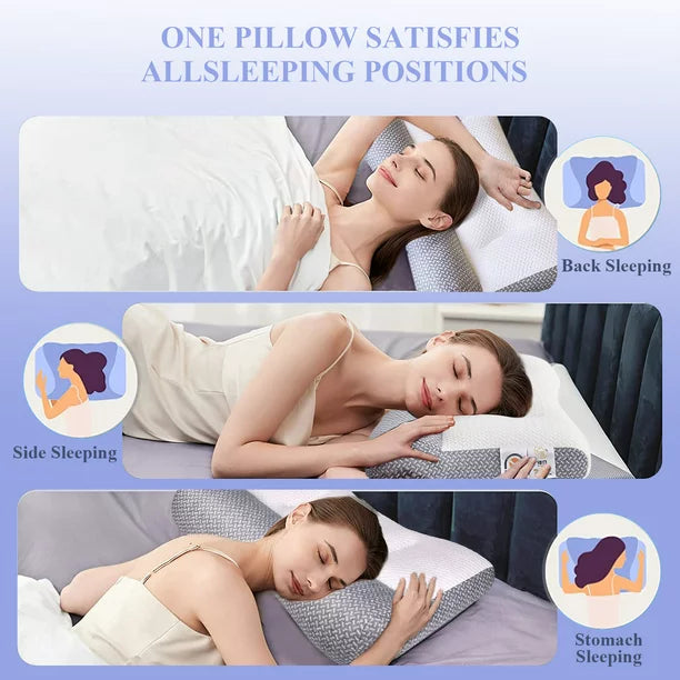 Ergonomic Pillow, Memory Foam Pillows Neck Pillow for Neck and Shoulder Pain, Ergonomic Orthopedic Bed Pillow for Side Back Stomach Sleeper, Grey