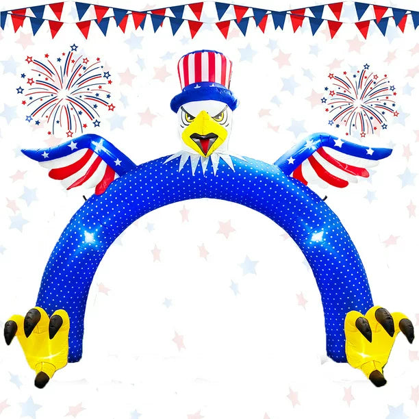 iFanze 4th of July Independence Day Inflatables, 9ft Height Flying Bald Eagle American Flag Inflatable Archway with Built-in LED Lights, Outdoor Indoor Lawn Garden Home Yard Patriotic Decoration
