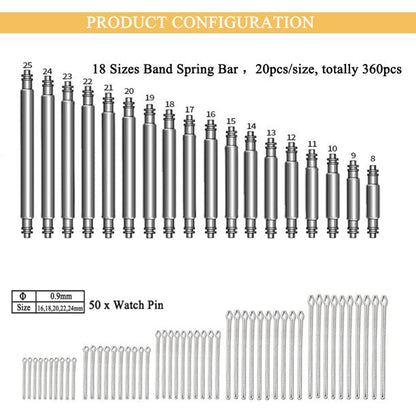 Aokelily Watch Link Removal Tool Kit, 522PCS in 1 Watch Repair Kit Spring Bar Tool Watch Tool Kit, Watch Band Strap Remover with 3 Extra Pins, 4 Tips Pins, 360PCS Link Pins
