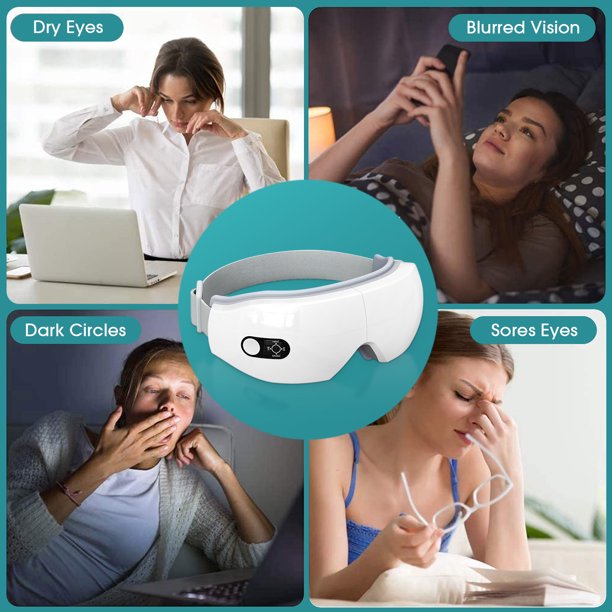 iFanze Eye Massager for Migraines with Heat, Vibration, Remote Control, Bluetooth, Rechargeable Eye Temple Massager for Relax Eye Strain, Reduce Dark Circles Eye Bags Dry Eyes Improve Sleep ,White
