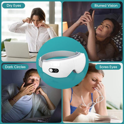iFanze Eye Massager for Migraines with Heat, Vibration, Remote Control, Bluetooth, Rechargeable Eye Temple Massager for Relax Eye Strain, Reduce Dark Circles Eye Bags Dry Eyes Improve Sleep ,White