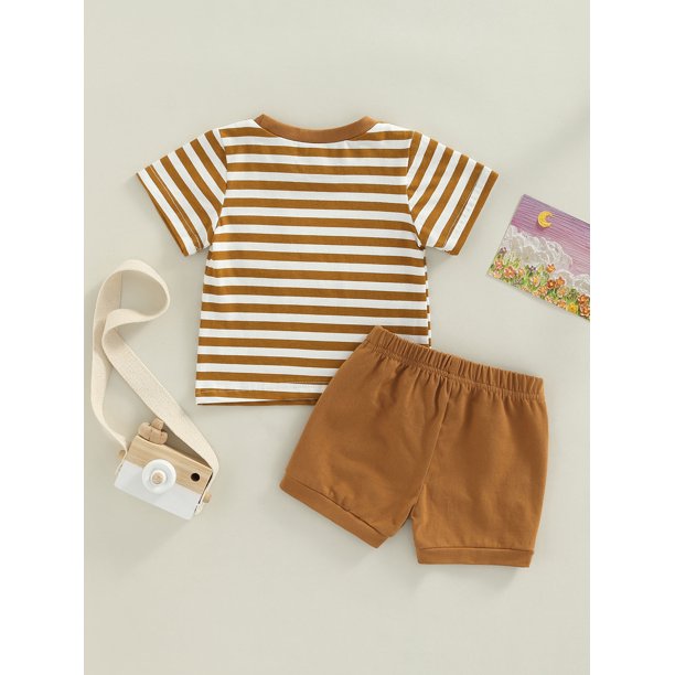 jaweiw Baby Boys Outfits Set, Short Sleeve Stripes T-shirt with Elastic Waist Shorts Summer Clothing,Size 0 6 12 18 24 M 3 Years