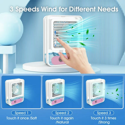 Portable Air Conditioner Fan, Melliful Mini AC Fan with 3 Wind Speed & LED Night Lights, Air Cooling Fan for Room Home Bedroom Office